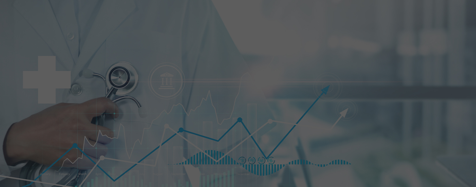 Healthcare data analysis with stethoscope and financial graphs